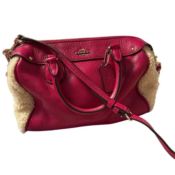 Coach Dark Pink Leather & Shearling Mini Bennett Satchel, Furry Retired Small - Picture 1 of 6